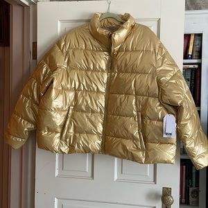 NWT Womens Time & Tru short gold metallic puffer jacket size 2x
